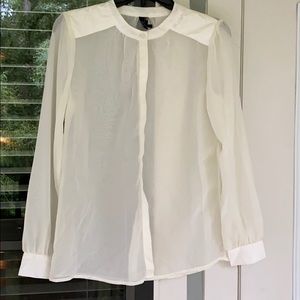Button down mixed media blouse